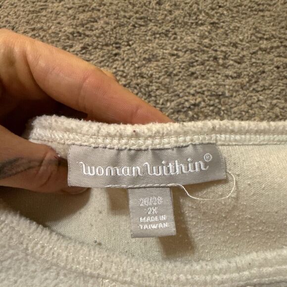 Woman Within Ivory Fleece Tunic Sweater Size 2X, 26/28 Long Sleeve Crew Neck - Picture 5 of 8